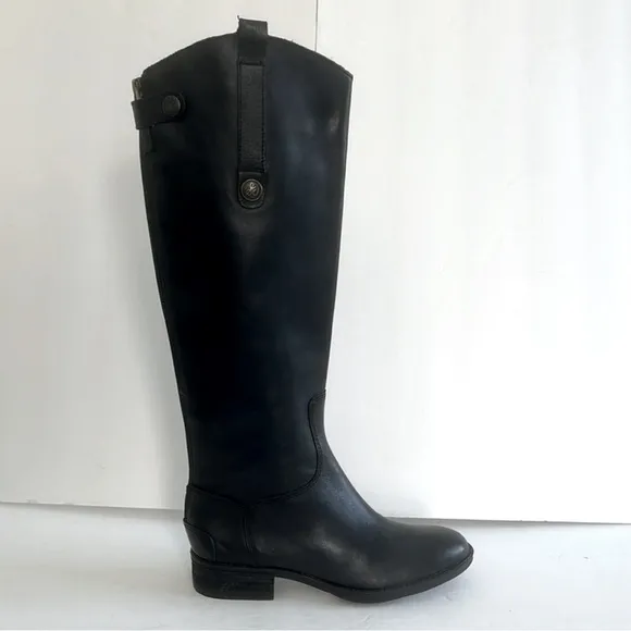 Sam Edelman $200 Penny Knee High Riding Black Leather Riding Boots Size 6 NWT