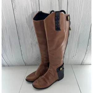 Sam Edelman Black Brown Leather Penny Tall Riding Boots Size 7
