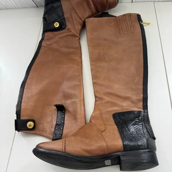 Sam Edelman Black Brown Leather Penny Tall Riding Boots Size 7