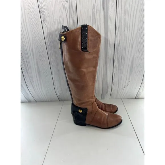 Sam Edelman Black Brown Leather Penny Tall Riding Boots Size 7