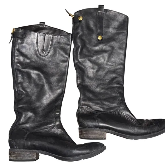 Sam Edelman Black Leather riding Boots Heeled Boots