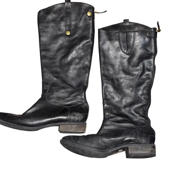 Sam Edelman Black Leather riding Boots Heeled Boots