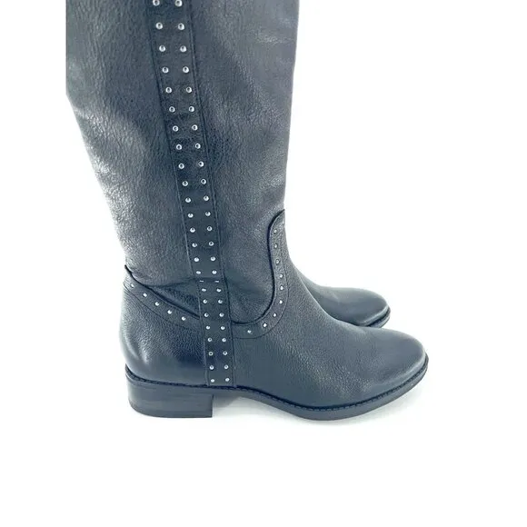 Sam Edelman Boots Black Soft Studded Leather Tall Riding Boot Sz 6.5 New
