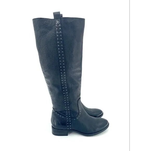 Sam Edelman Boots Black Soft Studded Leather Tall Riding Boot Sz 6.5 New