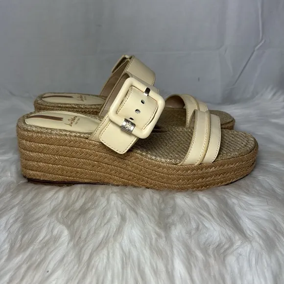 Sam Edelman Carson Women's Cream Leather Espadrille Platform Buckle Sandals Sz 9
