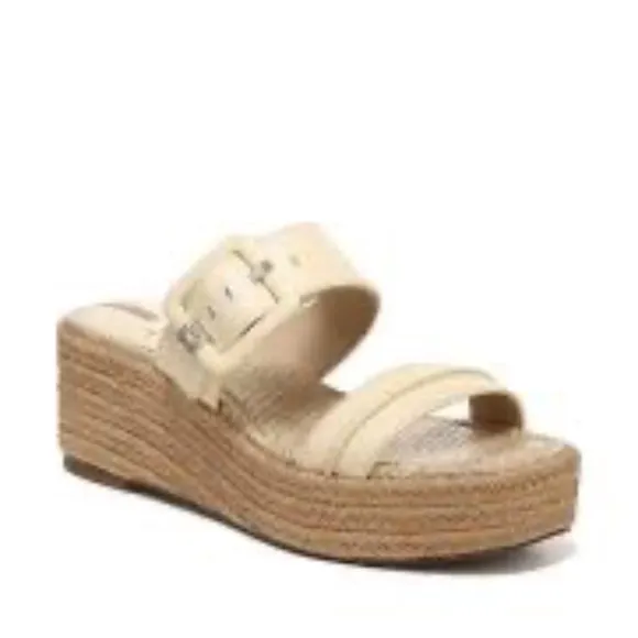 Sam Edelman Carson Women's Cream Leather Espadrille Platform Buckle Sandals Sz 9