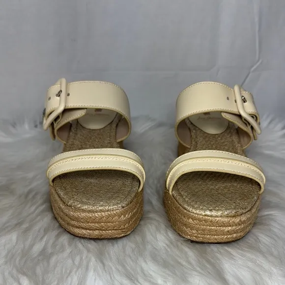 Sam Edelman Carson Women's Cream Leather Espadrille Platform Buckle Sandals Sz 9
