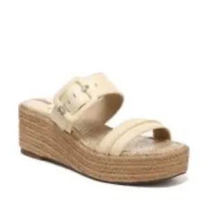 Sam Edelman Carson Women's Cream Leather Espadrille Platform Buckle Sandals Sz 9