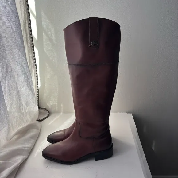 Sam Edelman Drina Brown Leather Riding Burgundy Knee-High Boots Sz 6.5