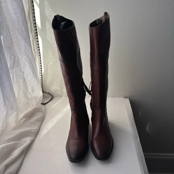 Sam Edelman Drina Brown Leather Riding Burgundy Knee-High Boots Sz 6.5