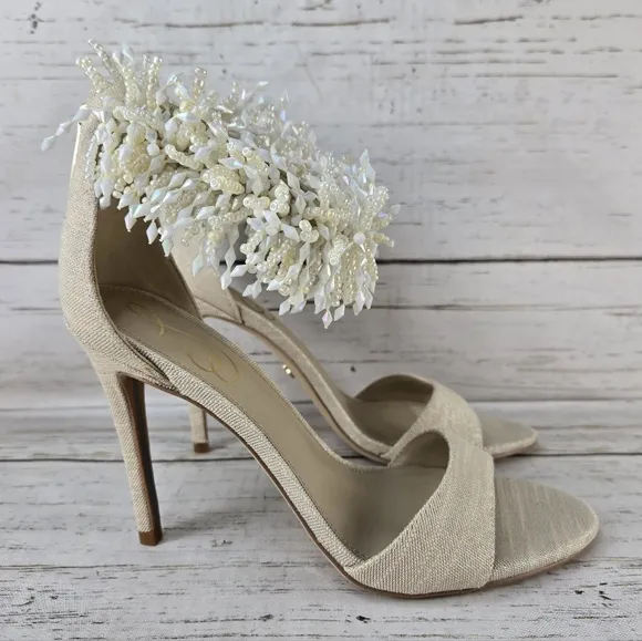 Sam Edelman Gillie Embellished Beaded Ankle Strap Heeled Sandals Women's Size 8