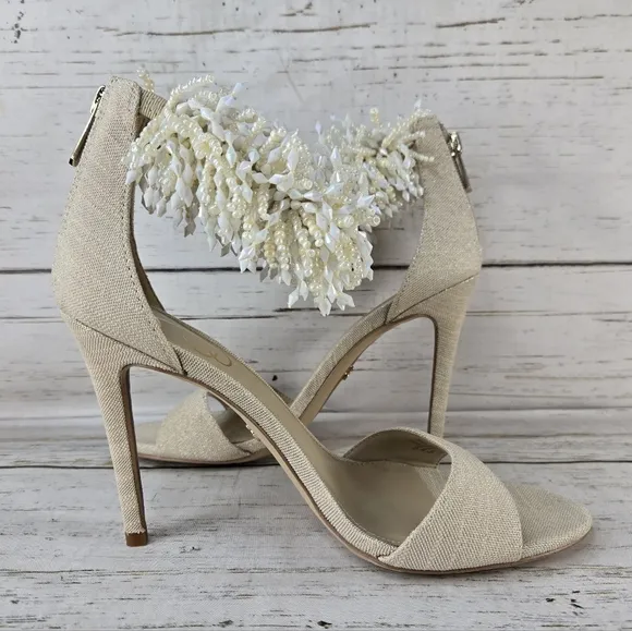 Sam Edelman Gillie Embellished Beaded Ankle Strap Heeled Sandals Women's Size 8