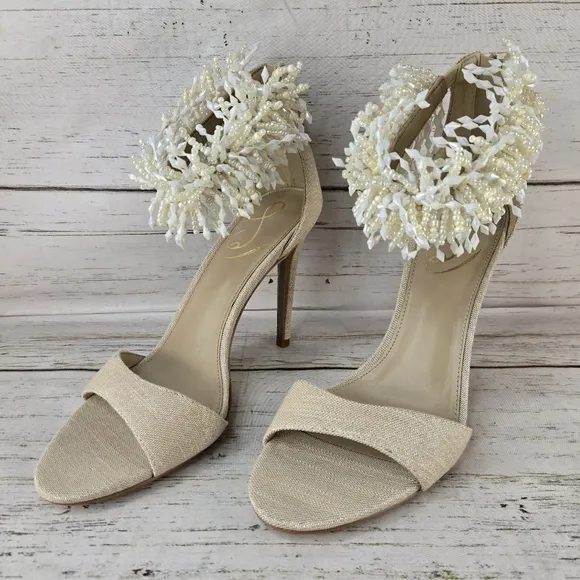 Sam Edelman Gillie Embellished Beaded Ankle Strap Heeled Sandals Women's Size 8