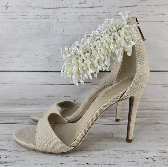 Sam Edelman Gillie Embellished Beaded Ankle Strap Heeled Sandals Women's Size 8