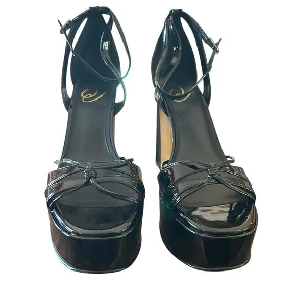 Sam Edelman Kamille Black Patent Platform Strappy Heels Ankle Strap NEW 11