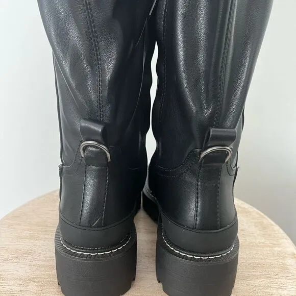 Sam Edelman Lerue Over The Knee Stretch Side Zip Lug Combat Boots Black NWOB