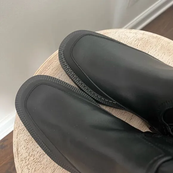 Sam Edelman Lerue Over The Knee Stretch Side Zip Lug Combat Boots Black NWOB