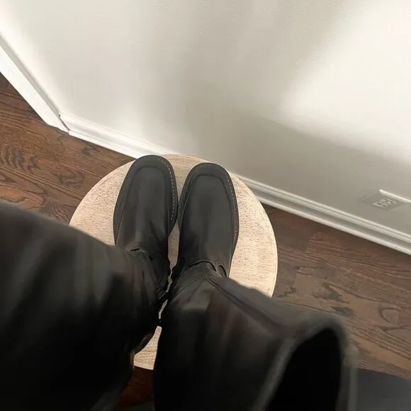 Sam Edelman Lerue Over The Knee Stretch Side Zip Lug Combat Boots Black NWOB