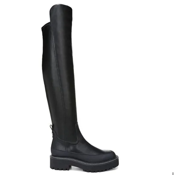 Sam Edelman Lerue Over The Knee Stretch Side Zip Lug Combat Boots Black NWOB