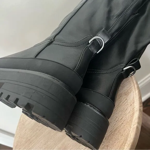 Sam Edelman Lerue Over The Knee Stretch Side Zip Lug Combat Boots Black NWOB