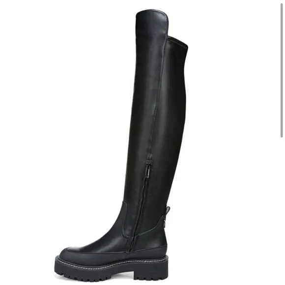 Sam Edelman Lerue Over The Knee Stretch Side Zip Lug Combat Boots Black NWOB
