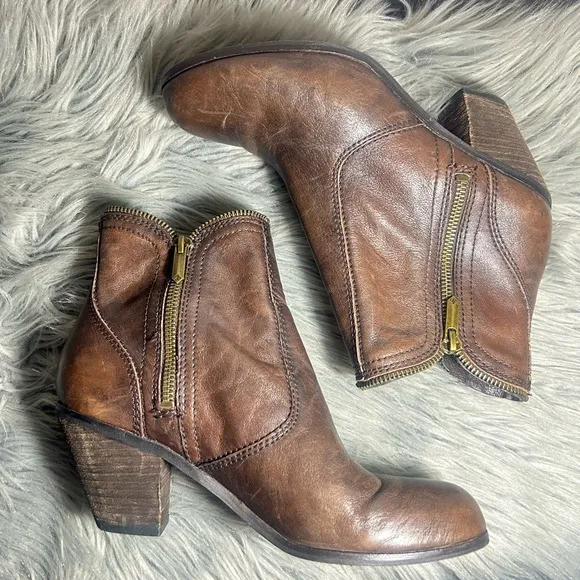 Sam Edelman Linden Booties Brown Leather Ankle Boots Size 8.5