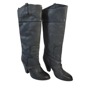 Sam Edelman NAHARRA Black Riding Boots Womens Sz 10M Leather Chunky Block Heel