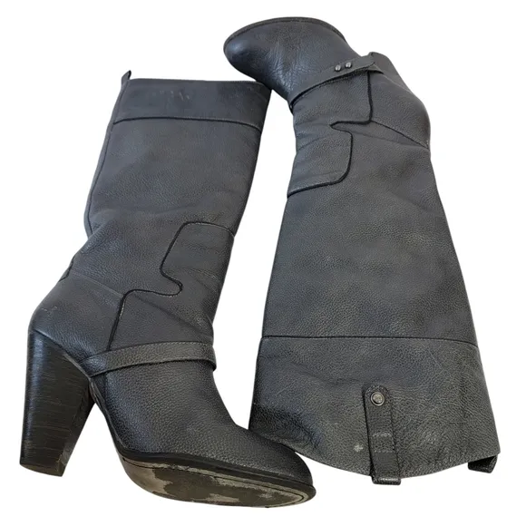 Sam Edelman NAHARRA Black Riding Boots Womens Sz 10M Leather Chunky Block Heel