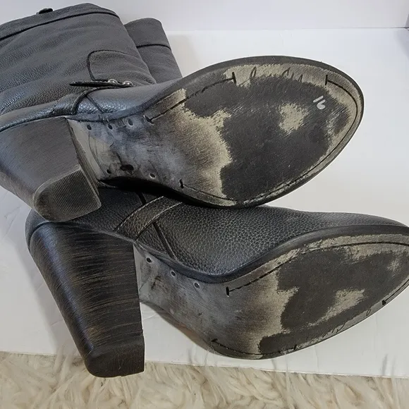 Sam Edelman NAHARRA Black Riding Boots Womens Sz 10M Leather Chunky Block Heel