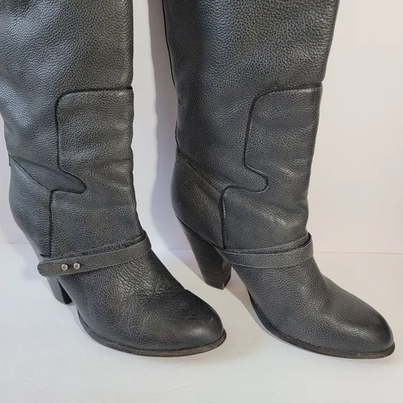 Sam Edelman NAHARRA Black Riding Boots Womens Sz 10M Leather Chunky Block Heel