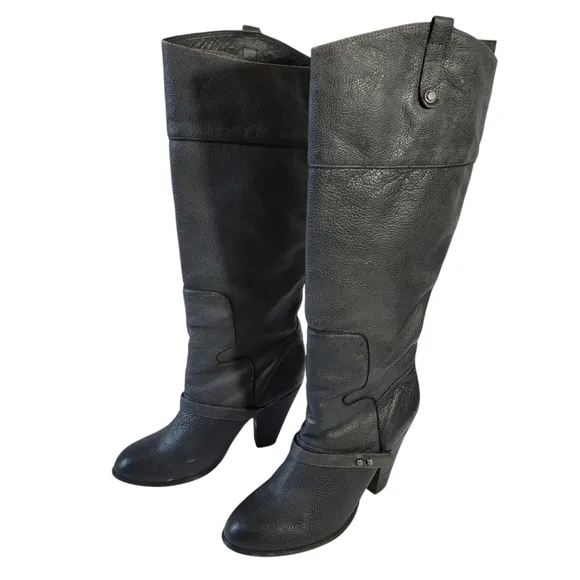 Sam Edelman NAHARRA Black Riding Boots Womens Sz 10M Leather Chunky Block Heel