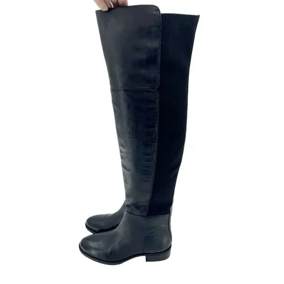 Sam Edelman Pam Black Leather Stretch Back Over the Knee Boots SZ 5.5 New