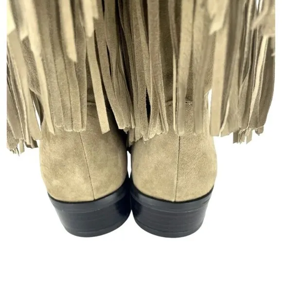 Sam Edelman Pendra Fringe Kid Suede Beige Leather Riding Boots New 5.5