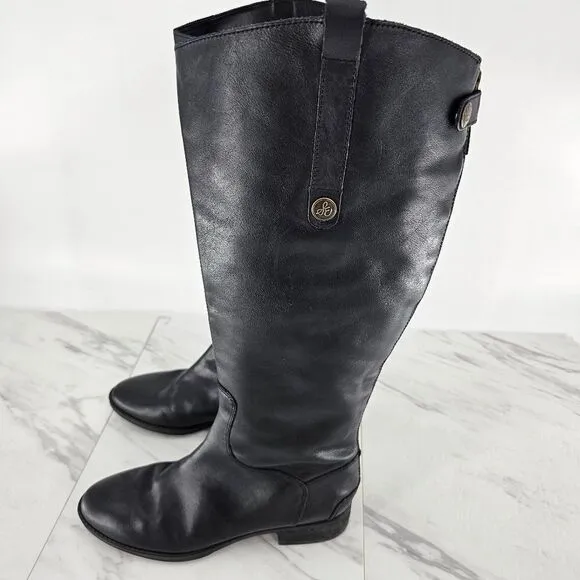 Sam edelman penny riding boots black 8 leather almond toe knee high