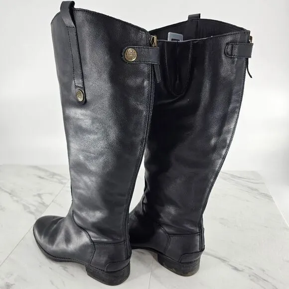 Sam edelman penny riding boots black 8 leather almond toe knee high
