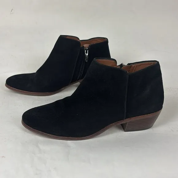 Sam Edelman Petty Genuine Suede Leather Black Zip Ankle Bootie Boots