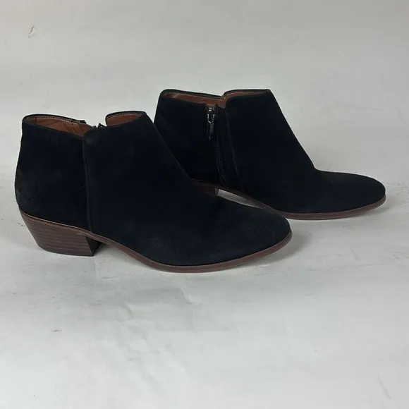 Sam Edelman Petty Genuine Suede Leather Black Zip Ankle Bootie Boots