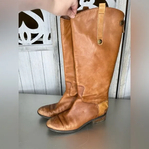 Sam Edelman Tall Penny Equestrian Riding Boots Size 9M Whiskey Tan Leather