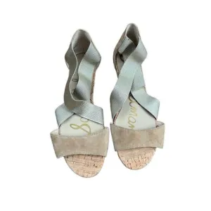 Sam Edelman Women's Sandals Declan Beige Gold Low Wedge Strappy