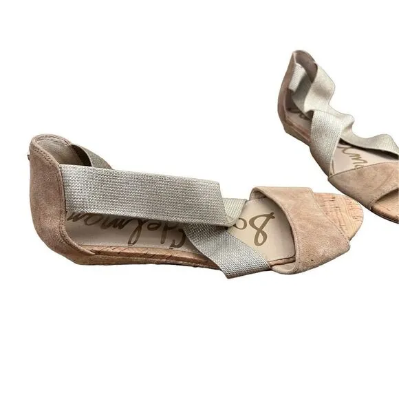 Sam Edelman Women's Sandals Declan Beige Gold Low Wedge Strappy