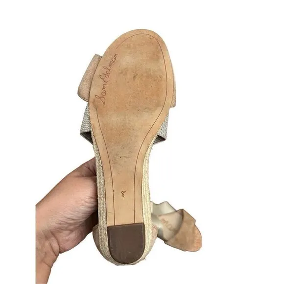 Sam Edelman Women's Sandals Declan Beige Gold Low Wedge Strappy