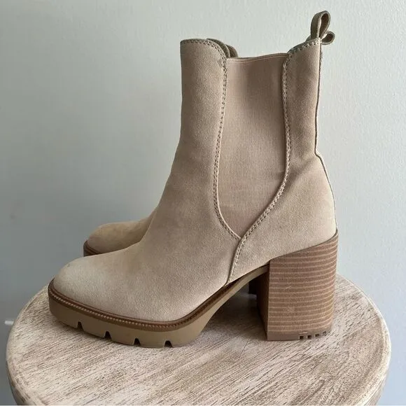 Sam Edelman Rollins Suede Boots With Side Stretch in Sesame Tan Sz 9 NWOB