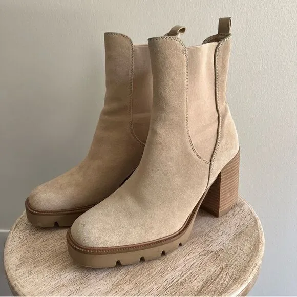Sam Edelman Rollins Suede Boots With Side Stretch in Sesame Tan Sz 9 NWOB