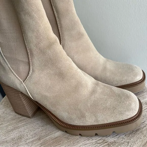 Sam Edelman Rollins Suede Boots With Side Stretch in Sesame Tan Sz 9 NWOB