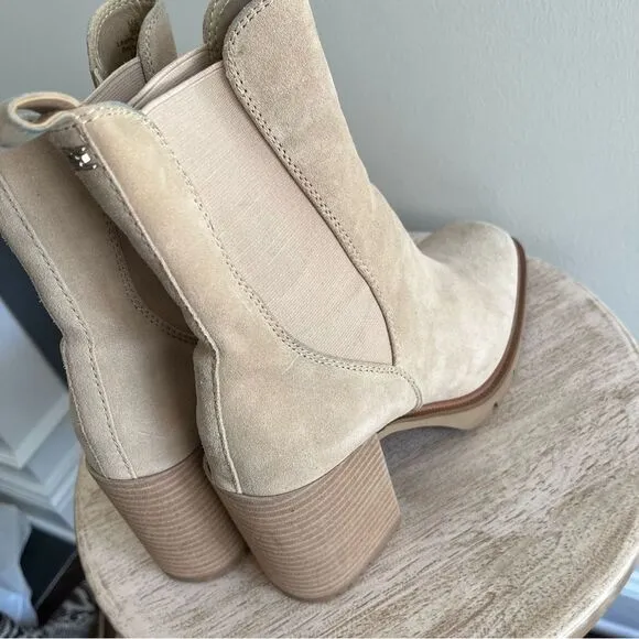 Sam Edelman Rollins Suede Boots With Side Stretch in Sesame Tan Sz 9 NWOB