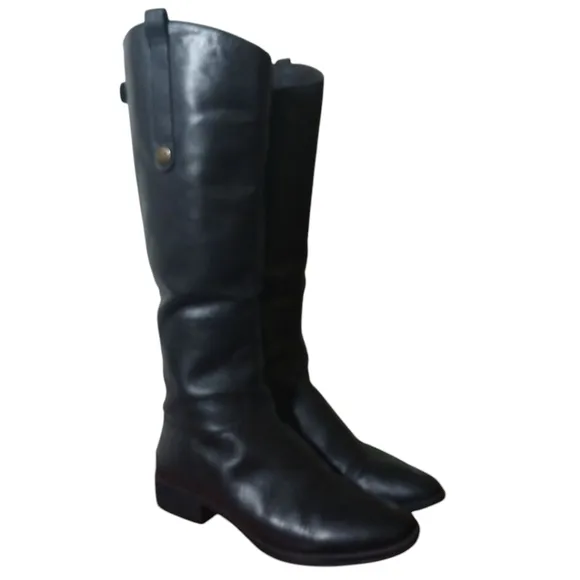 Sam Edleman Penny Black Leather Riding Boots Women's Black Knee High Boots sz 9