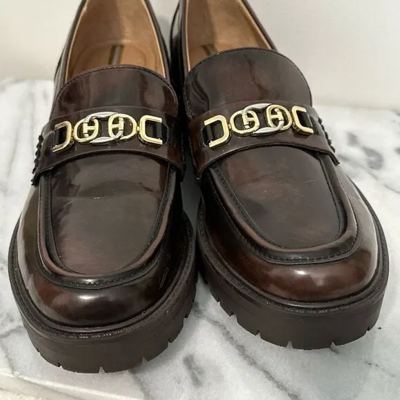 Sam Edelman Christy chunky Brown patent Loafers women’s sz 10 NWOB