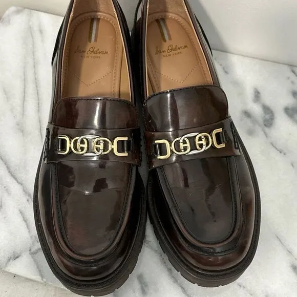 Sam Edelman Christy chunky Brown patent Loafers women’s sz 10 NWOB