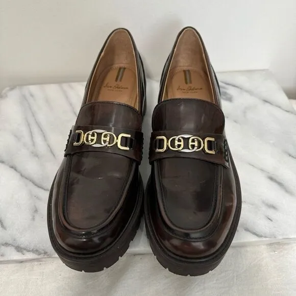 Sam Edelman Christy chunky Brown patent Loafers women’s sz 10 NWOB