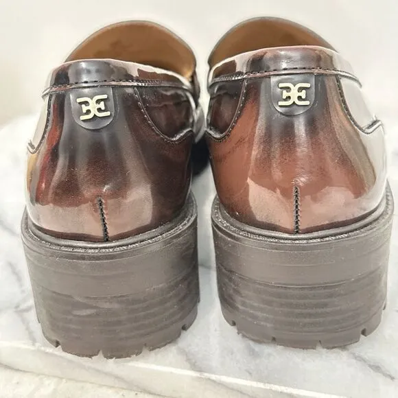 Sam Edelman Christy chunky Brown patent Loafers women’s sz 10 NWOB